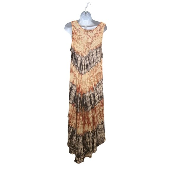 Papa Orange Brown Batik Style Pattern Tie Dye Flowy Resort Wear Dress Size OS - Picture 4 of 6